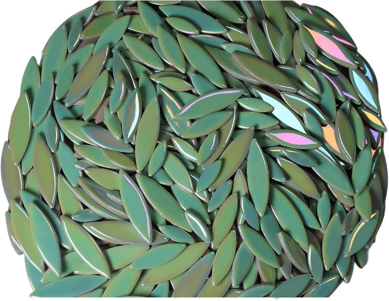 Verz Tile VerzTile Mosaic Tiles for Crafts - Petal Shaped Ceramic Tile Craft Hobbies & Art Projects 39 Color Options Endless Creativity DIY Design (Iridescent Chameleon Green) - Image 1